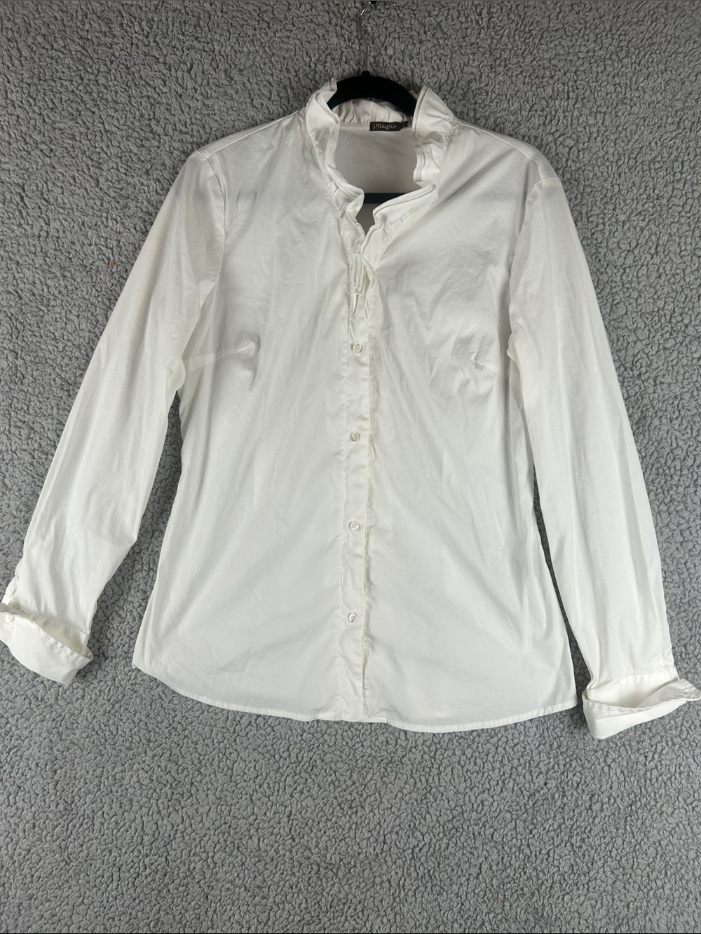 J. McLaughlin Long Sleeve Button Front Ruffle   Collar White Top Size L